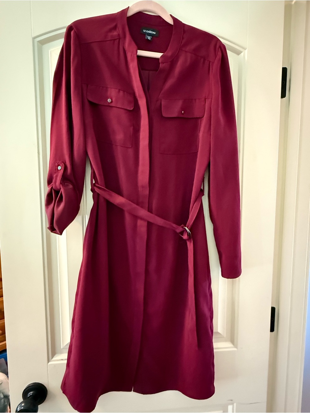 Le Château Burgundy Belted Shirt Dress